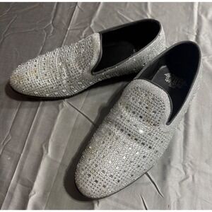 Royal‎ Shoes Mens Rhinestone Loafers Silver Crystal Red Bottom Formal Slip On 8